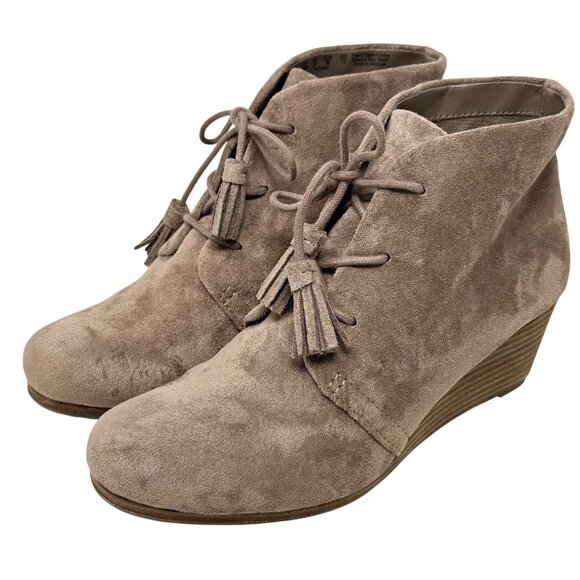 Dr. Scholls Womens Pierre Wedge Ankle Boots Booties Size 8M Tan Taupe Faux Suede - Picture 2 of 12